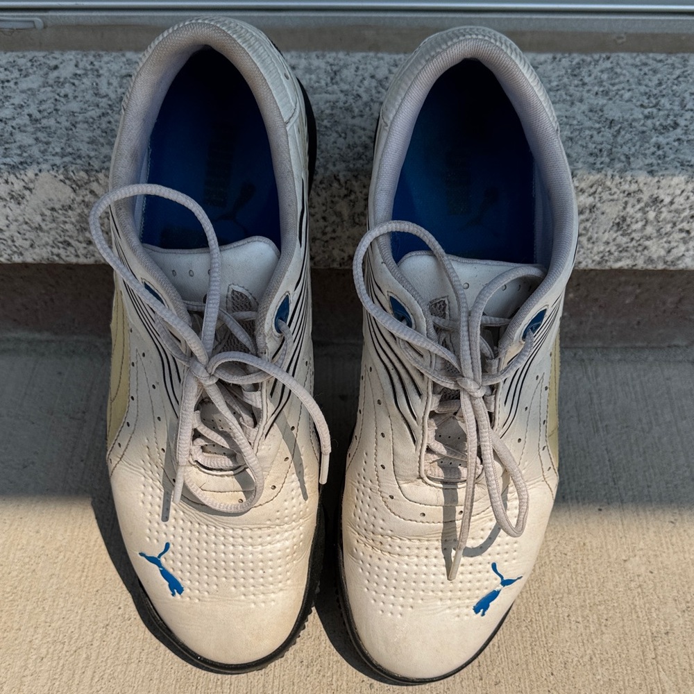 Puma Men's White and Blue Golf Shoes